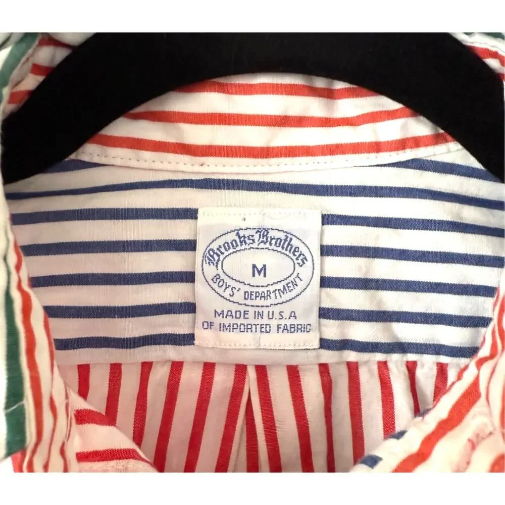 Brooks Brothers Striped Multi Color 90s Button Down Shirt Medium Retro Made USA